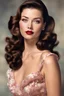 Placeholder: HD color image, full-length head to toes image, FHM Model, hyper-realistic, photo-realistic, 8k, beautiful photographic portrait, no-frame, no-split, uncropped of an attractive woman, Gene Tierney hybrid, age 20s, with personality, with height 5'7”, with hair brunette 1950s style medium, wearing 5” Christian Louboutin stiletto high heel pumps, bodycon white sheer blouse black wiggle skirt. Gorgeous hair & makeup. Walking down a busy city sidewalk on the backlot of Paramount Studios, Hollywood, C