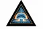 Placeholder: a nuclear explosion cloud, behind an orange glowing omega like shape, all inside an equilateral triangle like a doorway to a different world, radiant lines, Psychedelic album cover