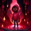 Placeholder: a brown skin coloured cartoon boy with a evil smile big head standing in a big black cave with an evil smile and hes wearing black hoodie and red pants with black shoes with red and pink fire around him and pink crystals with the moon outside and a river in the cave