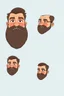 Placeholder: Create an image based on this text: Unifying the character to remain consistent in all angles and expressions while maintaining the facial features as seen in the pictures: 1. Fixed facial dimensions: Face shape: The face is round with a strong jaw and a medium beard, slightly chubby. These essential features should remain consistent in all angles. Eyes, nose, and mouth: The large eyes and wide nose should maintain their relative position in all expressions, as shown in the pictures. The mout
