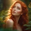 Placeholder: amazingly beautiful forest nymph, redhead, intimate, open minded, alluring, dynamic poses, the clouds are rich in color and can be seen in the reflection off the water, ray tracing, beautiful facial features, wavy hair, face illumined, face detailed, soft smile, sun rays, detailed facial features, detailed eyes