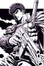 Placeholder: Guts from Berserk holds a revolver gun to his head.