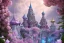 Placeholder: a magical crystal flower lotus magnolia lys bougainvillier, blue gold house russian palace castle in the woods, magnolias pink,blue lake,sun,white swanns,pink vertical, blue lake,sharp, vines, candlelit, endor, ornate, elegant, highly detailed, artstation, concept art, smooth, sharp focus, illustration, 8k, splash art, wallpaper, key visual