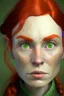 Placeholder: portrait of a dwarf lady, light green eyes, red hair, pronounced cheekbones and slightly square jaw