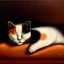 Placeholder: oil portrait of tricolor pattern Cat sleeping in a sofa by Pere Borrell del Caso 8k