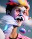 Placeholder: Ultra realistic speed clouds sky scene, wide angle view, strong men falling down with many Childs, circus clothing style, feather color clothing, free jumping flying, many trinkets, hair monster, many jelly beans, balls, color smoke, smile, happy, extreme, wind, clouds sea, 20,000 feet altitude, stratosphere, soft color, highly detailed, unreal engine 5, ray tracing, RTX, lumen lighting, ultra detail, volumetric lighting, 3d, finely drawn, high definition, high resolution.