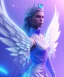 Placeholder: A crystalised queen, atmospheric, realistic, unreal engine, cinematic lighting, octane render. blue, pink, transparency, light, shine,bright, full body, transparent wings, blonde, long hair