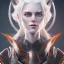 Placeholder: fantasy setting, woman, bicolor orange white hair