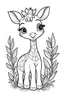 Placeholder: cute coloring page, sketch style, cute baby giraffe in the jungle, cute cartoon, white and black, withe background, no shadows, outline.