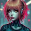 Placeholder: a pretty cyberpunk girl, android, bright hair, futuristic