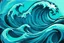 Placeholder: a background of a fun stylized waves with smooth black linework, blue teal tones, surf culture, parody of "the great wave", kawaii cute