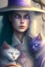 Placeholder: Friendly witch, playing with cats, perfect eyes, perfect iris, pastel colour, chalk, style Elisabeth Kreitz