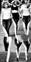 Placeholder: Four Ziegfeld Girls, beautiful face on leggings walking black and white