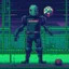 Placeholder: A pixel art cyberpunk version of the best football predictor master pundit master alien