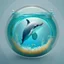 Placeholder: A cute little dolphin in a small circular fish tank.