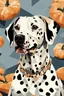 Placeholder: portrait of a Dalmatian with pumpkins in polygon art