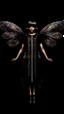 Placeholder: Full Body, Art Nouveau Woman With A Bob With A Fringe Hairstyle, 1920s Clothing, Steampunk Metal Moth wings, Black Background