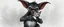 Placeholder: air brush 3d with pen outline, mongrel goblin gremlin holding big cute cat monster with blurred shadow outline, charcoal fog border