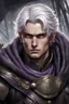 Placeholder: a baron commander of troops. twenty five years old. Short white hair. Purple eyes. Dark-green cloak. Gray clothes.