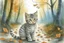 Placeholder: Cute soft contented kitten sweeping autumn leaves from the dirt road in the forest, reflecting water, misty morning sky, intricate zentangle, muted colours, employ golden ratio, elegant, intricate, very beautiful, high definition, hdr, pencil sketch, ultra realistic, ink, wet on wet watercolor, sparkling background