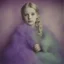 Placeholder: Disney aurora, purple fur, striped wallpaper, old autochrome