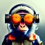 Placeholder: Monkey toddler, smile, steampunk headphone, sunglass, gangsta neckless, full body, orange puffer jacket, tokio background, dramatic lighting, hyper realistic, unreal engine 5, 16k