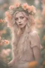 Placeholder: retro style theme, small frmale elf, elf ears, elf shimmering skin, plays on large tuberous, flowers in the background, high angel pov 120mm, macro shot, depth of field, soft front light, glow, HDR, (muted colors:1.2), Canon RF 100mm F2.8L Macro IS USM, bokeh, photo, 8k, dark, dynamic action, pale washed out style, shot on cyanotype, , cracked lens, dreamy nostalgic, soft focus, darkgreen vignetting, light leaks, medium photography, gloomy artistic painterly ethereal,