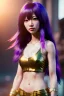 Placeholder: Young asian woman, anime barbarian character, purple hair, gold eyes, long hair gold jewelry, leather, vibrant color, highly detailed, art stations, concept art, smooth, unreal engine 5, god rays, ray tracing, RTX, lumen lighting, ultra detail, volumetric lighting, 3d, finely drawn, high definition, high resolution.