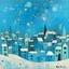 Placeholder: A cyan city in winter season with falling snowflakes painted by Paul Klee