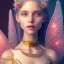 Placeholder: fairy, pink, blue, beautiful, happy smile, gold, jewels, hyperrealism, masterpiece, expert, cinematic lighting, sharp focus, 8K, pastel, macro lens, woman, detailed, flower