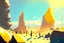 Placeholder: Sunny day, people, rocks, distant modern city