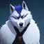 Placeholder: wolf furry blue hair digital art anime style male white fur anthropomorph