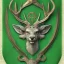 Placeholder: coat of arms of an elvish forest city with a stag on it, very detailed, green