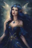 Placeholder: Midnight blue,Dark blue hair,night,dark fairy princess ,elven crown,elven ears,sparkle,glitter,gold armor,dragonflies,rapunzel hair,water lilies