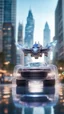 Placeholder: transparent crystal transformer car standing on top above sky scrapers in fountain in the style of Escher, bokeh like f/0.8, tilt-shift lens 8k, high detail, smooth render, down-light, unreal engine, prize winning