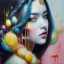 Placeholder: iv_a painting of a young woman, figurative art, an acrylic detailed painting, , brush strokes, paint drips and drabs and splatters by Harumi Hironaka, turquoise pink and yellow, james terrell art, trending on artstation, soft lines,intricate art by bastien lecouffe deharme and greg rutkowski