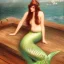 Placeholder: A beautiful portrait of haifa wahbi as a mermaid , leaning on a ships deck ,Rough sea in the background, (digitall art by Eugene de Blaas and Ross Tran, vibrant color scheme, highly detailed, in the style of romanticism, cinematic, artstation best quality, realistic lighting, masterpiece portrait, details light dusting , cowboy shot from above, simple chain hauberk Vector art digital illustration 3D shading )