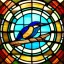 Placeholder: round coaster of kingfisher with stained glass window effect, highly detailed, intricate, warm colors, stained glass window, glossy from rain, warm lighting, dramatic lighting