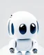 Placeholder: cute minimalistic robot with a big head, egg body, no fingers, digital similing face with pixeled eyes, super happy, white skin, small and plain simple, no buttons, 3/4 angled pose, awesome pose, background white background, oil painting