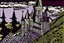 Placeholder: A dark magenta witch's castle painted by Roy Lichtenstein