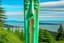 Placeholder: A light seafoam green overlooking bulwark in the sky designed in pacific Northwest totem poles painted by Alexej von Jawlensky