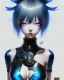 Placeholder: Detailed cute anime Kunoichi girl, blue hair buns, blue bangs, black latex bodysuit, intricate details, full body portrait, keep head in frame, slight smile, black Japanese motif, concept art, highly detailed, digital painting, concept art, sharp focus, illustration, art by Yoji Shinkawa, WLOP and greg rutkowski and alphonse mucha and artgerm and yanjun Chen and Junji ito and Makoto Shinkai, HDR, octane render