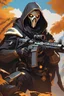 Placeholder: Reaper from Overwatch as an Apex Legends character digital illustration portrait design by, Mark Brooks and Brad Kunkle detailed, gorgeous lighting, wide angle action dynamic portrait