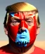 Placeholder: Realistic image of Donald trump wrestler, Mexican wrestling style, Mexican wrestling mask, chin and nose visibles, red and blue breeches, glow us flag dress, suspenders, cap, retro style, 80s, vibrant color, highly detailed, sky background, concept art, unreal engine 5, god rays, ray tracing, RTX, lumen lighting, ultra detail, volumetric lighting, 3d, finely drawn, high definition, high resolution.