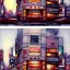 Placeholder:  "Corner view,Kawaii Japan bar in kabukicho,Golden hour, book illustration by Jean Baptiste Monge,Jeremy Mann"Details corner building cross section, Jean Baptiste Monge, strong lines, high contrast vibrant colors, highly detailed, , exterior elevations illustration, , exterior elevations design plan illustration,