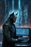 Placeholder: cyberpunk programmer black_Cat-human hybrid_Typing_on_computer_background binary codes, surrounded_by_mindent_3D_binary matrix codes and neutron mesh_etheral, Paranoid_sci-fi_in background_a_tall_cyberpunk_city, the cat hacker watchings monitor, Hyperrealistic texture, high detail, Sinister, cold dynamic lighting, dark-neon colors, Ultra_HD_intense_focus