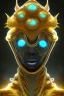 Placeholder: black African alien, cracks in the head, wicked, Asian eyes, crown, blood, 8k, finely detailed, photo realistic, Boris Vallejo style turquoise skull head gold dragon space alien rain skeleton silver helmet silver space suit spaceships