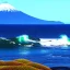 Placeholder: The Great Wave off Kangawa,beach, lighthouse,rocks, fullmoon, mount fuji, by Van Gogh 8k