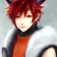 Placeholder: final fantasy 14, final fantasy, detailed anime boy, crimson red hair, wolf ears protruding out, orange colored eyes, white trench coat, intricate details, full body portrait, keep head in frame, slight smile with a single fang exposed, black Japanese motif, concept art, highly detailed, digital painting, concept art, sharp focus, illustration, art by Yoji Shinkawa, WLOP and greg rutkowski and alphonse mucha and artgerm and yanjun Chen and Junji ito and Makoto Shinkai, HDR, octane render