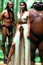 Placeholder: [Pocahontas, native indian] Pocahontas, in princess Leia's slave costume of the Return of the Jedi, close to Jabba the Hutt.